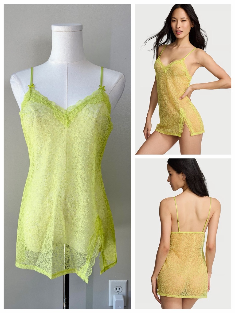 Victoria’s Secret Tease Lace Mini Slip Dress in Gecko Yellow